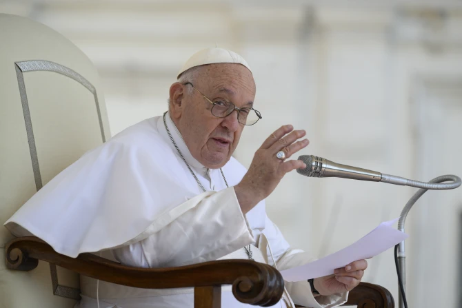 Pope Francis at his Wednesday general audience in St. Peter’s Square on May 31, 2023.