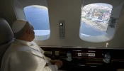 Pope Leo XIV arrives by helicopter to Iznik, Turkey, the site of the historic Council of Nicaea, for an ecumenical prayer service with patriarchs and other Christian leaders on Nov. 28, 2025.
