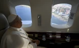 Pope Leo XIV arrives by helicopter to Iznik, Turkey, the site of the historic Council of Nicaea, for an ecumenical prayer service with patriarchs and other Christian leaders on Nov. 28, 2025.