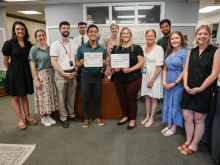 Members of The Catholic University of America Office of Campus Ministry receive their RISE Award from the Associates of St. John Bosco.