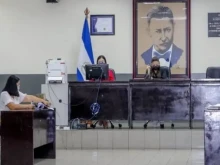 Bishop Rolando Álvarez of Matagalpa, Nicaragua (on the left), during his hearing on Jan. 10, 2023.