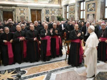 Pope Leo XIV holds an audience with the Roman Rota on Nov. 21, 2025, at the Vatican.