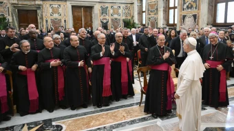 Pope Leo XIV holds an audience with the Roman Rota on Nov. 21, 2025, at the Vatican.