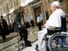 Pope Francis meets with members of the Pontifical Liturgical Institute in the Apostolic Palace on May 7, 2022.