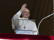 Pope Francis greets a crowd of an estimated 25,000 people gathered in St. Peter's Square in Rome for his Regina Caeli address on May 22, 2022.