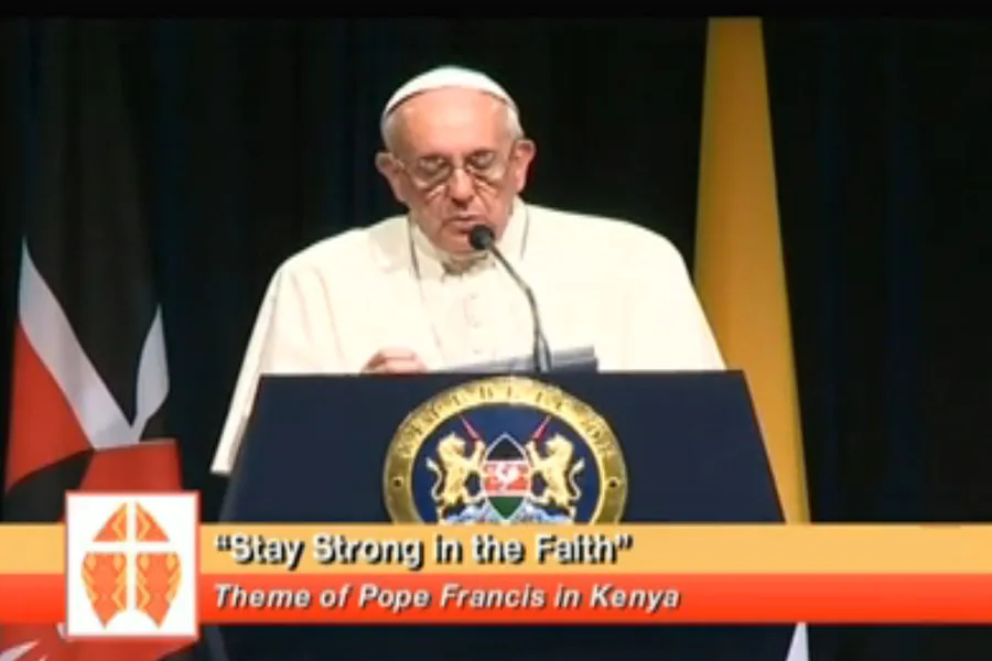 Pope Francis addresses Kenya's president and other civic leaders in Nairobi Nov. 25?w=200&h=150