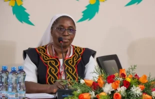 Sister Gisela Rfanyu Shey speaks at the second African Women Theologian Conferece on Sept. 3, 2025, saying that to realize synodality in Africa, the Church should prioritize counseling amid the myriad of scars, including those of colonialism, war, ethnic conflict, poverty, disease, and systemic injustices. Credit: ACI Africa
