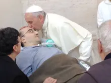 Pope Francis greets Salvatore D'argento on Sept. 10, 2014. 
