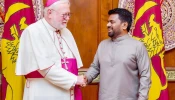 Archbishop Paul Richard Gallagher, the Vatican’s secretary for relations with states and international organizations, meets Sri Lankan President Anura Kumara Dissanayake at the Presidential Secretariat in Colombo on Nov. 4, 2025.