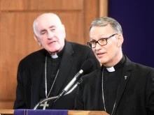 Father Patrick Neary at the press conference following the announcement that Pope Francis named him to succeed Bishop Donald Kettler as shepherd of the Diocese of St. Cloud