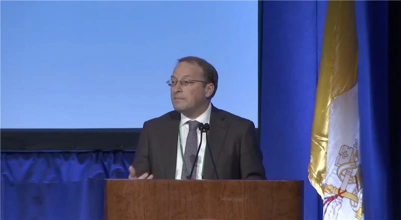 Paul Scherz briefs bishops about artificial intelligence at the United States Conference of Catholic Bishops’ (USCCB) Fall Plenary Assembly in Baltimore on Nov. 12, 2025.?w=200&h=150