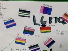 A poster of “polysexual” flags is displayed at Upper Elementary School in North Hanover Township, New Jersey, and is plaintiff Angela Reading’s exhibit attached to the complaint of a now-federal lawsuit.