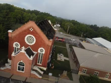 Mary Queen of Angels Catholic Church in Fort Scott, Kan., damaged after a fire, Aug. 30, 2022.