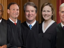 Left to right, Supreme Court associate justices Clarence Thomas, Samuel A. Alito Jr., Brett M. Kavanaugh, Amy Coney Barrett, and Neil M. Gorsuch.