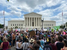 Pro-abortion protestors outside the Supreme Court after the historic decision to overturn Roe v. Wade.