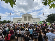 Demonstrators on both sides of the abortion debate outside the U.S. Supreme Court in Washington, D.C., after the court released its decision in Dobbs, June 24, 2022.