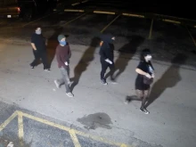 Surveillance footage shows suspects spray-painting pro-abortion slogans on the exterior of South Broward Pregnancy Help Center, a pro-life clinic in Hollywood, Florida, on May 28, 2022.