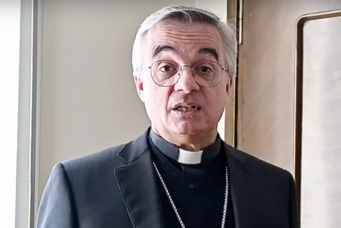 Bishop Valerio Lazzeri speaking in a video message for Easter, April 2022
