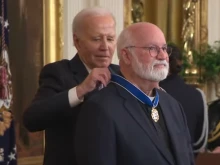 President Joe Biden presents the Presidential Medal of Freedom to Jesuit Father Greg Boyle on May 3, 2024.