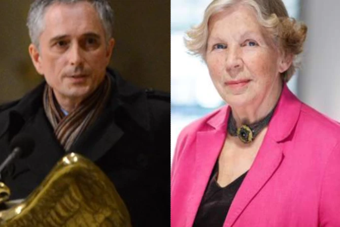 Ratzinger Prize winners Ludger Schwienhorst-Schönberger, left, and Hanna-Barbara Gerl-Falkovitz.