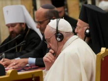Pope Francis with participants in the meeting “Religions and Education: Towards a Global Compact on Education” at the Vatican, Oct. 5, 2021.