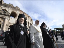 Pope Francis attends the concluding ceremony of the Prayer for Peace Meeting organized by the Sant’Egidio Community at Rome’s Colosseum, Oct. 7, 2021.