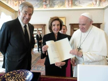 Pope Francis meets with House Speaker Nancy Pelosi at the Vatican on Oct. 9, 2021.
