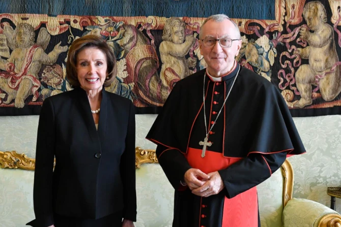 House Speaker Nancy Pelosi meets with Cardinal Pietro Parolin at the Vatican, Oct. 9, 2021