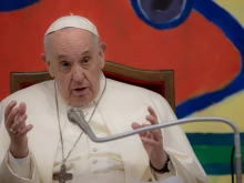 Pope Francis meets young people of the Scholas Community at Rome’s Pontifical International College Maria Mater Ecclesiae, Nov. 25, 2021.