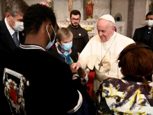 Pope Francis takes part in an ecumenical prayer with migrants at the Parish Church of the Holy Cross in Nicosia, Cyprus, Dec. 3, 2021.