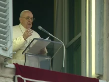 Pope Francis delivers his Angelus address overlooking St. Peter’s Square, Jan. 9, 2022.