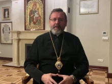 Major Archbishop Sviatoslav Shevchuk records a video message on March 30, 2022.