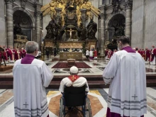 Pope Francis attends the funeral Mass of Cardinal Angelo Sodano in St. Peter’s Basilica, May 31, 2022.