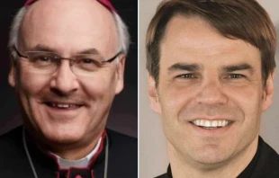 Bishops Rudolf Voderholzer and Stefan Oster. Credit: Diocese of Regensburg; Diocese of Passau