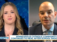 Jason Adkins, the executive director of the Minnesota Catholic Conference, speaks to “EWTN News In Depth” anchor Catherine Hadro on the shooting at Annunciation Catholic Church in Minneapolis, Friday, Sept. 5, 2025. “Almost everyone ... in our Catholic community has a connection to Annunciation,” he said.