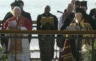 Pope Leo XIV and Ecumenical Patriarch Bartholomew I of Constantinople at an ecumenical event marking the 1,700th anniversary of Nicene Creed, in Iznik, Turkey, on Nov. 28, 2025. Credit: Vatican Media/Screenshot