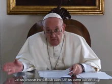 A screenshot of Pope Francis speaking during the fourth World Meeting of Popular Movements Oct. 16, 2021