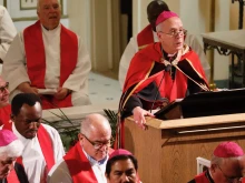 Bishop Mark Seitz speaks at a rally for immigrants and refugees at the Diocese of El Paso, Texas, on Monday, March 24, 2025.