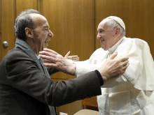 Pope Francis meets with Italian actor Roberto Benigni on Dec. 7, 2022.