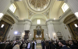 Pope Leo XIV celebrates the Mass of the Assumption of the Blessed Virgin Mary at the Church of St. Thomas of Villanova in Castel Gandolfo, Friday, Aug. 15, 2025. Credit: Vatican Media