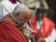 Pope Francis praying in St. Peter's Basilica on All Souls' Day, Nov. 2, 2022