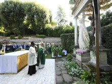 Pope Leo XIV celebrates Mass for the Care of Creation at Castel Gandolfo on Wednesday, July 9, 2025.