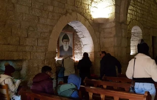 Lebanese Catholics pray at the shrine of St. Charbel, the country's patron saint.   EWTN News