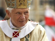 Pope Benedict XVI greets the faithful in St. Peter's Square on the occasion of the Beatification of Pope John Paul II on May 1, 2011, in Vatican City, Rome.