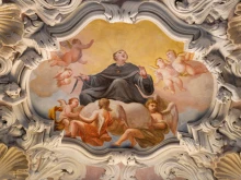 The baroque fresco of St. Nicholas of Tolentino by Morazzone, 16th century, in the side nave of Chiesa di San Agostino (Basilica of St. Augustine) in Rome.