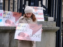 Pro life protesters outsider the Belfast High court, as Northern Ireland abortion laws were being challenged. Belfast, UK. Oct. 3, 2019