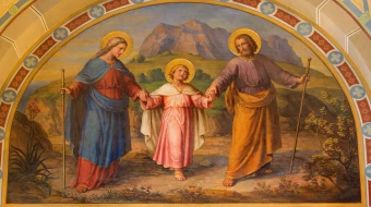 Fresco of the Holy Family in Dobling Carmelite Monastery in Vienna, Austria. The Church celebrates the feast of the Holy Family this year on Sunday, Dec. 28, 2025.