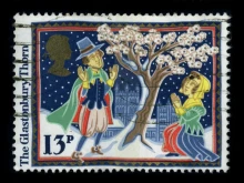 A stamp printed in United Kingdom in 1999 shows image of the dedicated to the Glastonbury Holy Thorn.