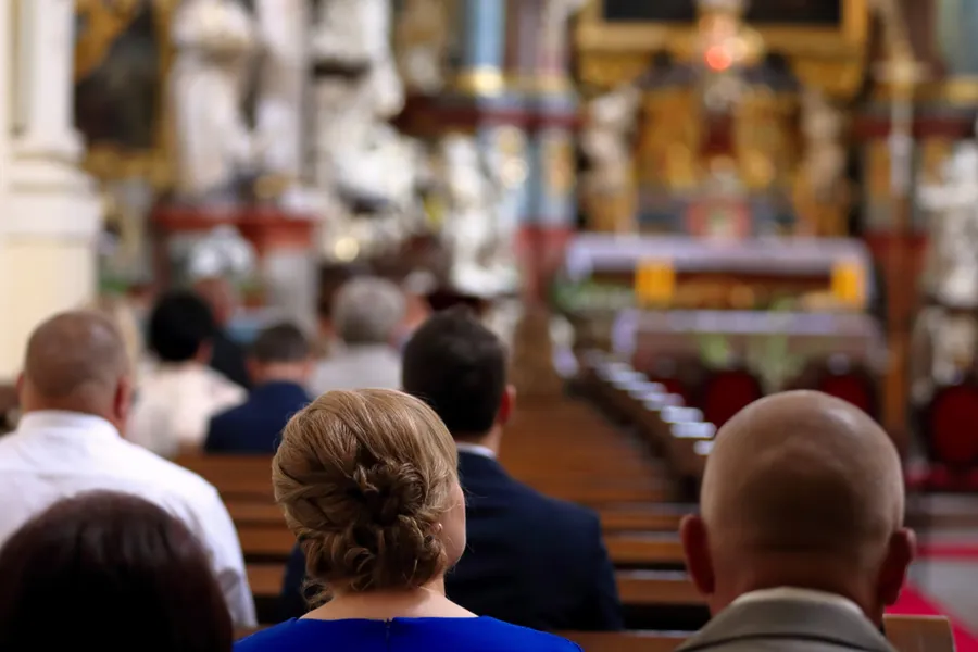 People sitting in pews in church. Stock photo via Shutterstock.?w=200&h=150