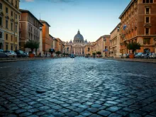 Street in front of St Peter 's Basilica in the Vatican. 